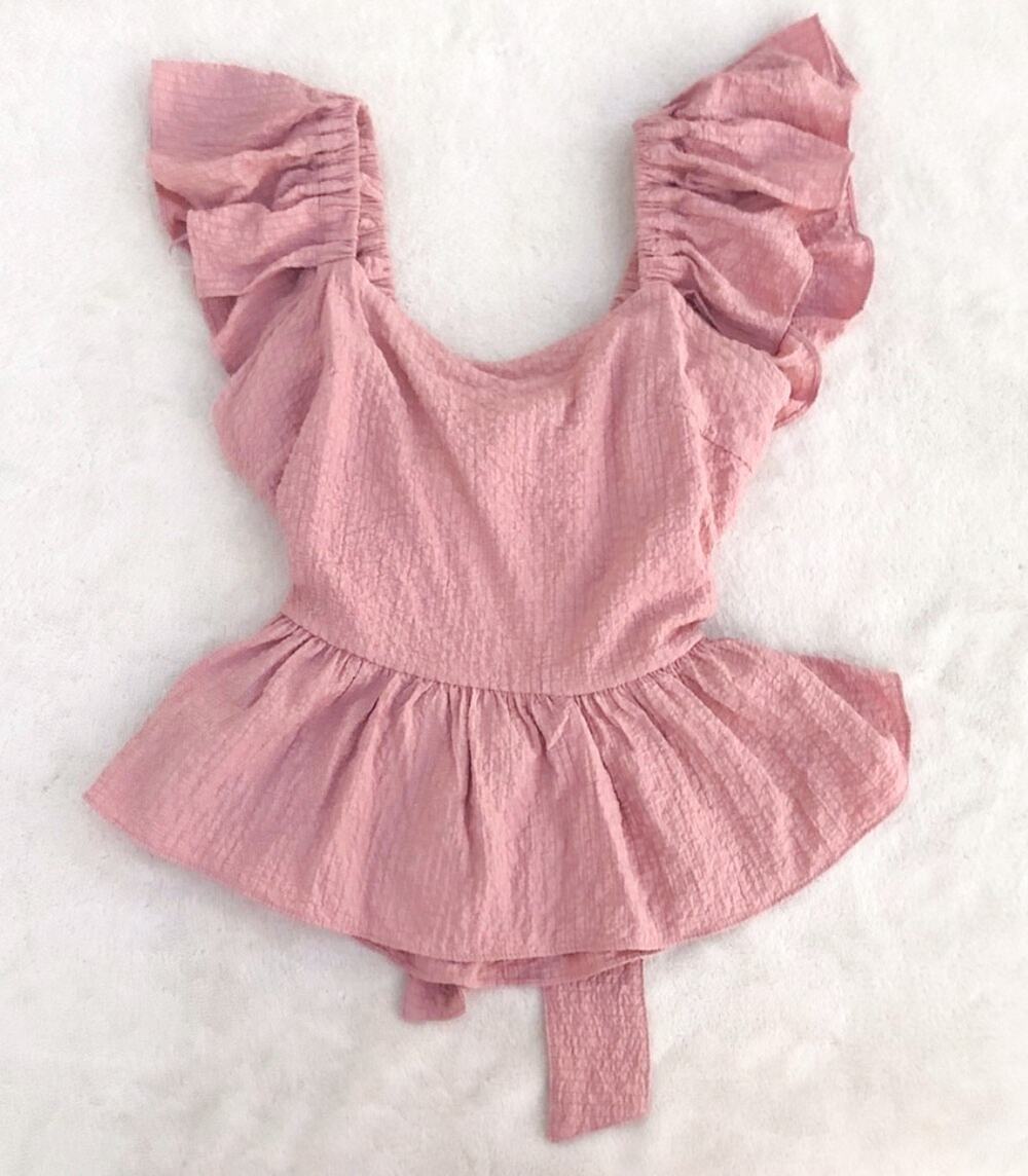 Miou Muse Pink Peplum Ruffle Top Medium Dusty Pink Open Tie Bow Back
